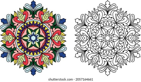 Doodle zen tangle design rounded  mandala colouring book pages for adults vector illustration
