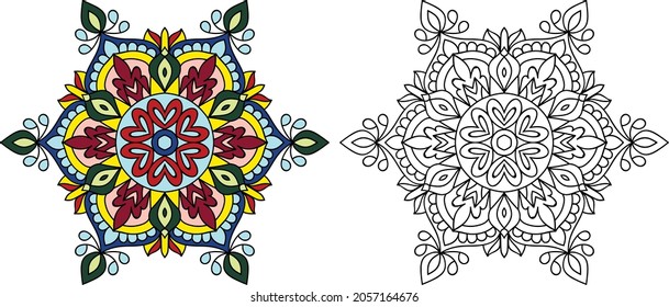 Doodle zen diseño de la maraña de color mandala redondeada páginas de libros para adultos ilustración vectorial