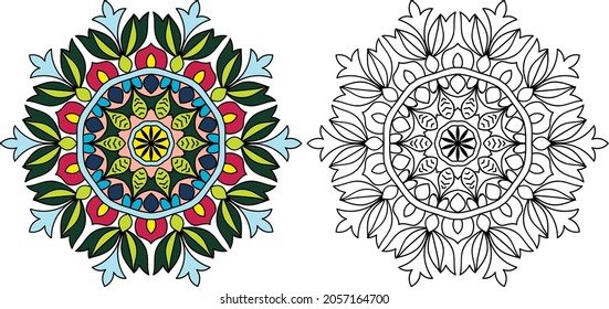 Doodle zen tangle design rounded  mandala colouring book pages for adults vector illustration