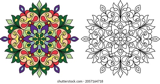 Doodle zen tangle design rounded  mandala colouring book pages for adults vector illustration