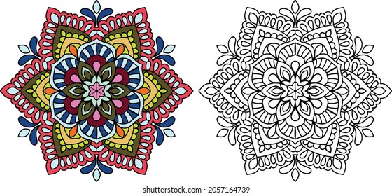 Doodle zen tangle design rounded  mandala colouring book pages for adults vector illustration