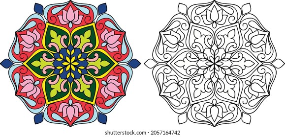 Doodle zen Dreieck Design abgerundete Mandala Farbbuchseiten für Erwachsene Vektorgrafik