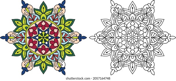 Doodle zen tangle design rounded  mandala colouring book pages for adults vector illustration