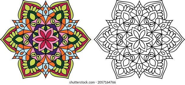 Doodle zen tangle design rounded  mandala colouring book pages for adults vector illustration