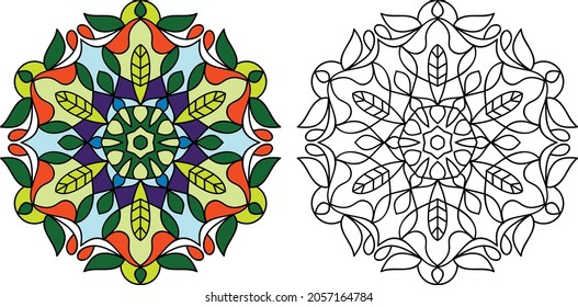 Doodle zen tangle design rounded  mandala colouring book pages for adults vector illustration
