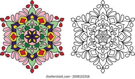 Doodle zen Dreieck Design abgerundete Mandala Farbbuchseiten für Erwachsene Vektorgrafik