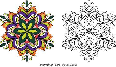 Doodle zen diseño de la maraña de color mandala redondeada páginas de libros para adultos ilustración vectorial
