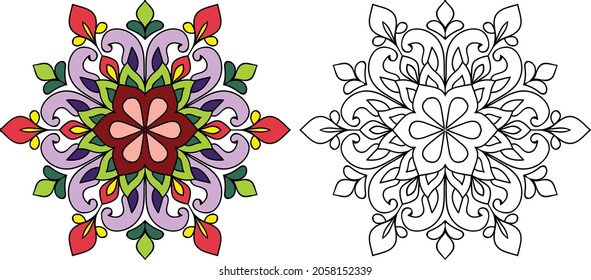 Doodle zen tangle design rounded  mandala colouring book pages for adults vector illustration