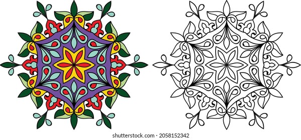 Doodle zen Dreieck Design abgerundete Mandala Farbbuchseiten für Erwachsene Vektorgrafik