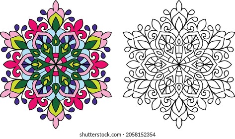 Doodle zen tangle design rounded  mandala colouring book pages for adults vector illustration