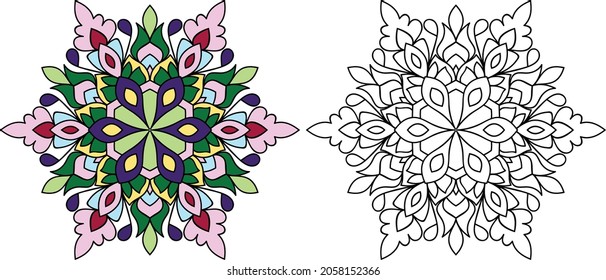 Doodle zen tangle design rounded  mandala colouring book pages for adults vector illustration