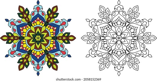 Doodle zen tangle design rounded  mandala colouring book pages for adults vector illustration
