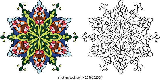 Doodle zen diseño de la maraña de color mandala redondeada páginas de libros para adultos ilustración vectorial