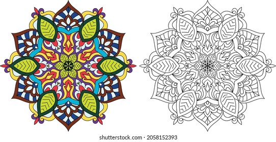 Doodle zen tangle design rounded  mandala colouring book pages for adults vector illustration