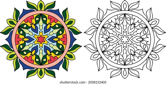 Doodle zen tangle design rounded  mandala colouring book pages for adults vector illustration