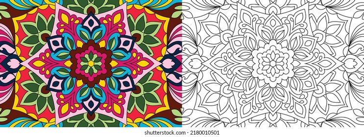 Doodle Zen tangle diseño páginas de libros de colores de mandala redondeada para adultos ilustración vectorial