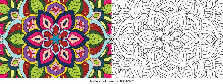 Doodle Zen tangle diseño páginas de libros de colores de mandala redondeada para adultos ilustración vectorial