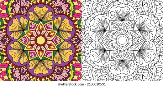 Doodle Zen tangle design rounded mandala coloring book pages for adults vector illustration