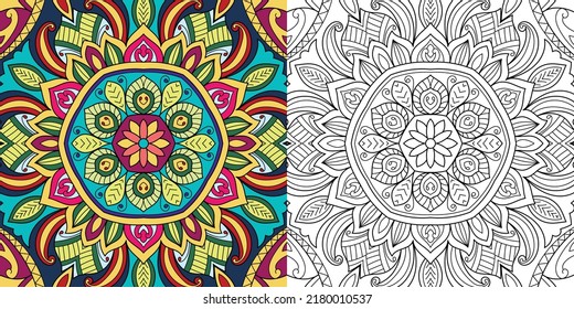 Doodle Zen tangle design rounded mandala coloring book pages for adults vector illustration