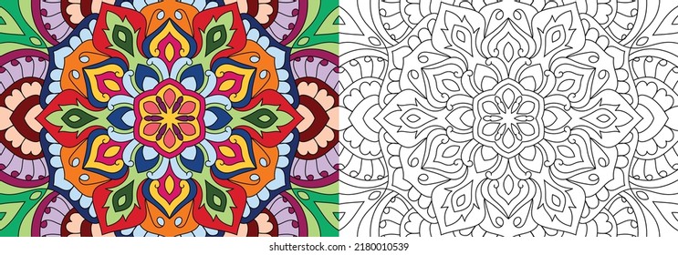 Doodle Zen tangle design rounded mandala coloring book pages for adults vector illustration