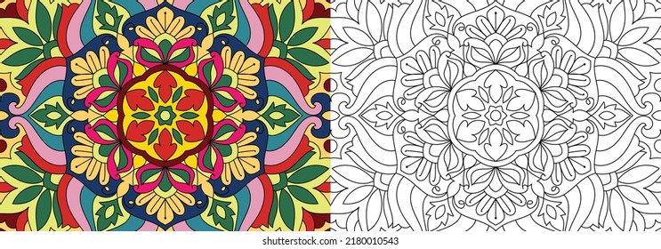 Doodle Zen tangle design rounded mandala coloring book pages for adults vector illustration