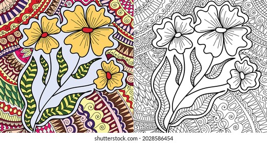 Doodle zen tangle floral design colouring book pages for adults vector illustration