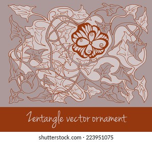 Doodle zentangle artistic background.Horizontal. Line art with watercolor splash