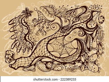 Doodle zentangle artistic cover. Vector horizontal background.