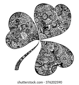 Doodle zentangle clover shamrock Saint Patrick's Day vector isolated