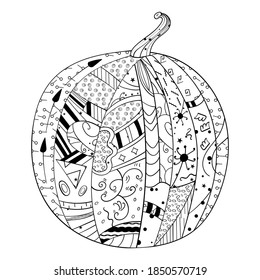 Doodle Zentangle Watermelon, line  Vector design, Adult Coloring page or book, anti-stress, hobby.