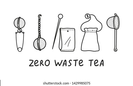 Doodle zero waste tea set. Tea strainers and tea bags.