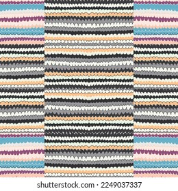 Doodle zig zag lines mosaic ornament. Hand drawn wave seamless pattern. Scribble stripes print wallpaper. Design for fabric, textile, wrapping paper, cover.