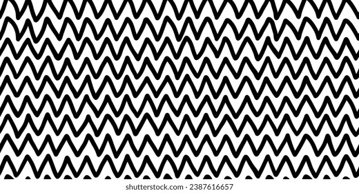 Doodle zig zag seamless pattern. Abstract black horizontal hand drawn zigzag lines seamless pattern. Geometric repeating stripes. Wavy fabric texture. Vector illustration on white background.
