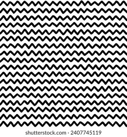 Doodle zig zag seamless pattern. Abstract black horizontal hand drawn zigzag lines seamless pattern. Geometric repeating stripes. Wavy fabric texture. Vector illustration on white background.