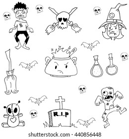 Doodle of zombie and ghost Halloween illustration