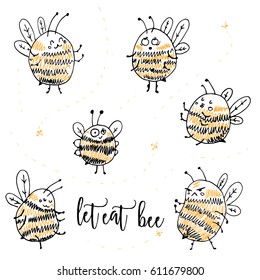 Doodled bees set