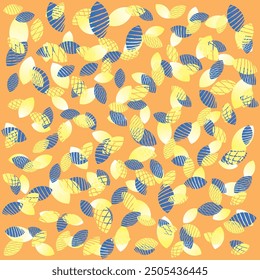Doodled botany plants, feather seamless repeat pattern. Random placed, various vector flowers, leaves, herbs, berries, branches illustration dark grey blue background