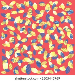 Doodled botany plants, feather seamless repeat pattern. Random placed, various vector flowers, leaves, herbs, berries, branches illustration dark grey blue background