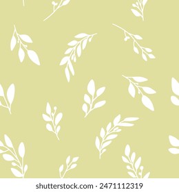 Doodled botany plants seamless repeat pattern. Random vector herbs and branches background