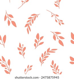Doodled botany plants seamless repeat pattern. Random vector herbs and branches background