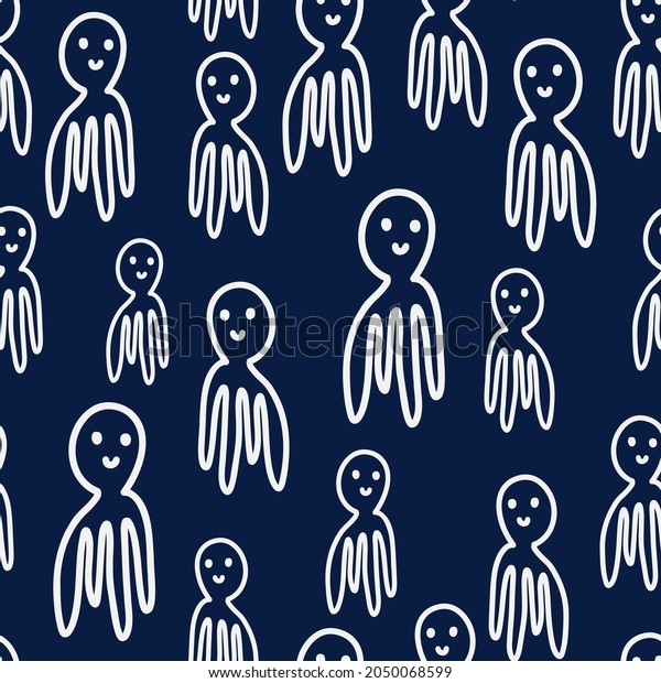Doodled Childlike Octopus Seamless Repeat Pattern Stock Vector (Royalty ...