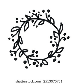 Doodled Christmas Element auf transparentem Hintergrund - Weihnachtskranz. Handgezeichnete Vektorkunst Stil Clip Art. Naive kindliche Kunst Illustration