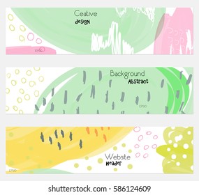Doodled circles scribbles strokes green white banner set. Hand drawn textures creative abstract design. Website header social media advertisement sale brochure templates. Isolated on layer
