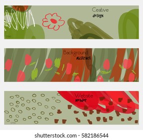 Doodled circles scribbles strokes red green banner set.Hand drawn textures creative abstract design. Website header social media advertisement sale brochure templates. Isolated on layer