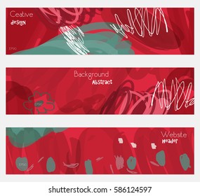 Doodled circles scribbles strokes red banner set. Hand drawn textures creative abstract design. Website header social media advertisement sale brochure templates. Isolated on layer