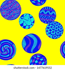 Doodled Circles. Seamless Background with Ornate Elements for Underwear Wallpaper Tablecloth. Black and White Vector Rapport in Modern Colors. Colorful Christmas Decoration. Seamless Doodled Circles.