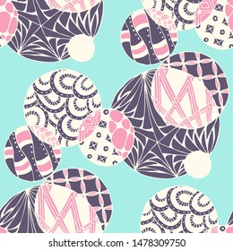Doodled Circles. Seamless Background with Ornate Elements for Underwear Wallpaper Tablecloth. Black and White Vector Rapport in Modern Colors. Colorful Christmas Decoration. Seamless Doodled Circles.