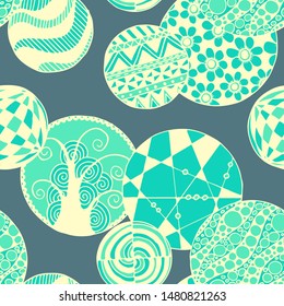 Doodled Circles. Seamless Background with Ornate Elements for Underwear Wallpaper Tablecloth. Black and White Vector Rapport in Modern Colors. Colorful Christmas Decoration. Seamless Doodled Circles.