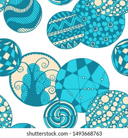 Doodled Circles. Seamless Background with Ornate Elements for Underwear Wallpaper Tablecloth. Black and White Vector Rapport in Modern Colors. Colorful Christmas Decoration. Seamless Doodled Circles.