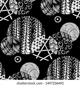 Doodled Circles. Seamless Background with Ornate Elements for Underwear Wallpaper Tablecloth. Black and White Vector Rapport in Modern Colors. Colorful Christmas Decoration. Seamless Doodled Circles.